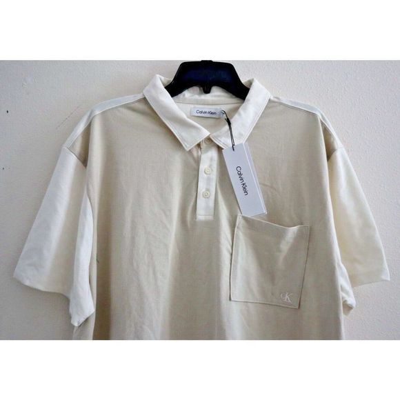 Calvin Klein Men's Sz 2XL Taupe/White Colorblock Smooth Cotton Polo Shirt $70 - Picture 3 of 7